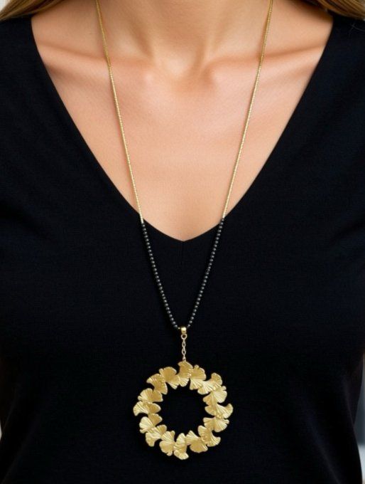 Sautoir Couronne de Ginkgo - Pyrite
