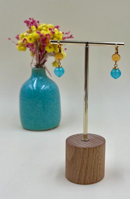 BOUCLES D'OREILLES CALCEDOINE BLEU MER