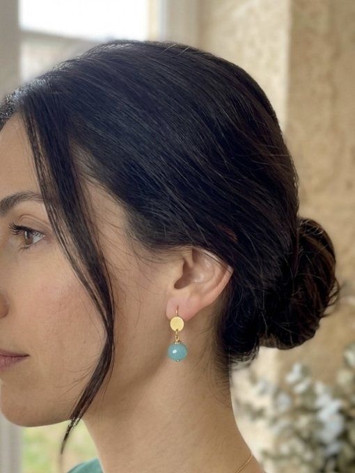 BOUCLES D'OREILLES CALCEDOINE BLEU MER