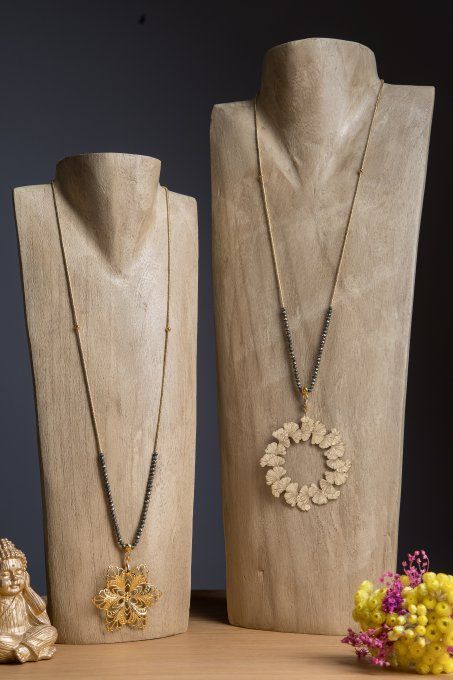 Sautoir Couronne de Ginkgo - Pyrite